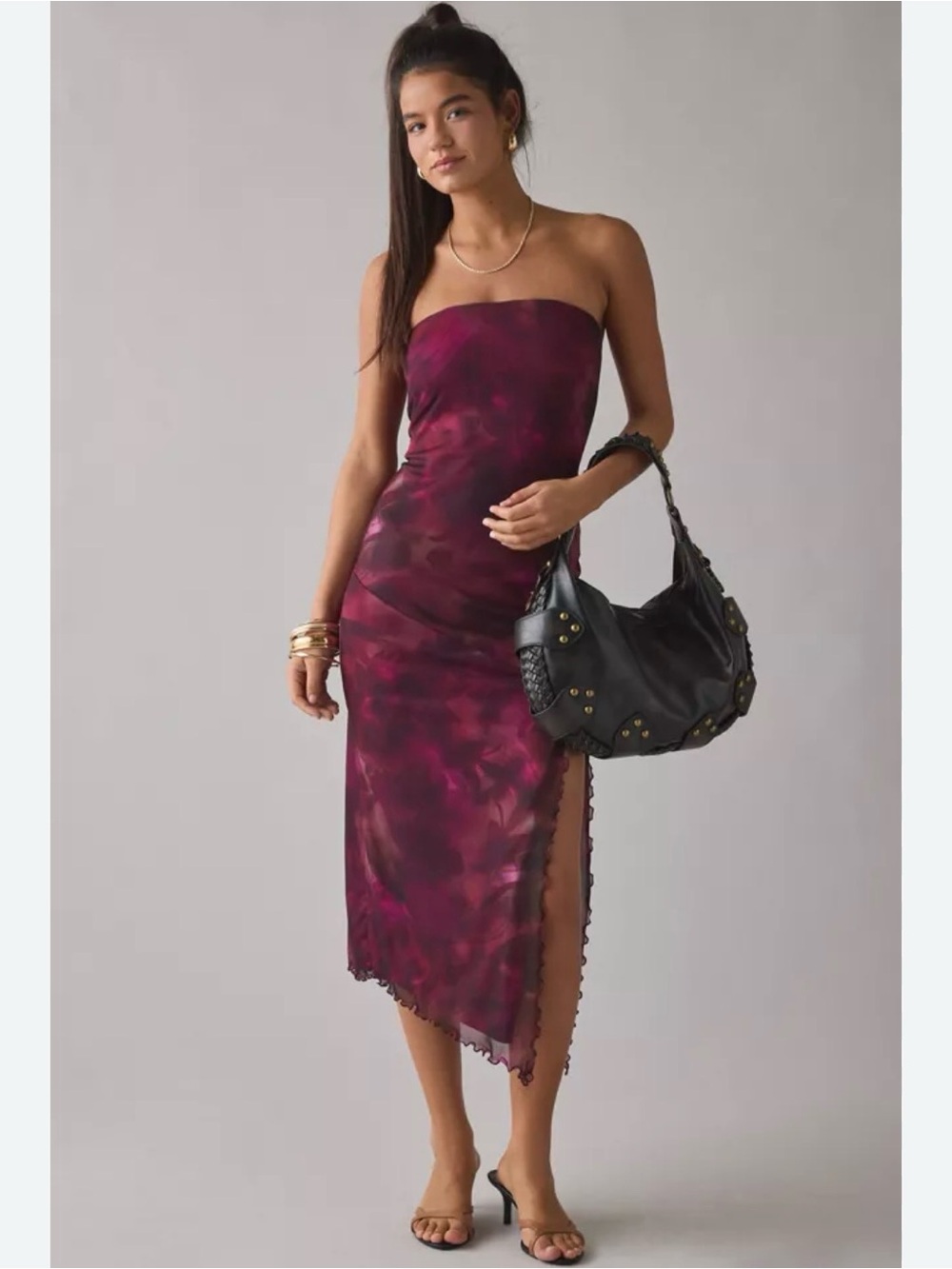 Urban Outfitters Women’s Strapless Midi Samara Mesh Red Berry Dress Sz M NWT